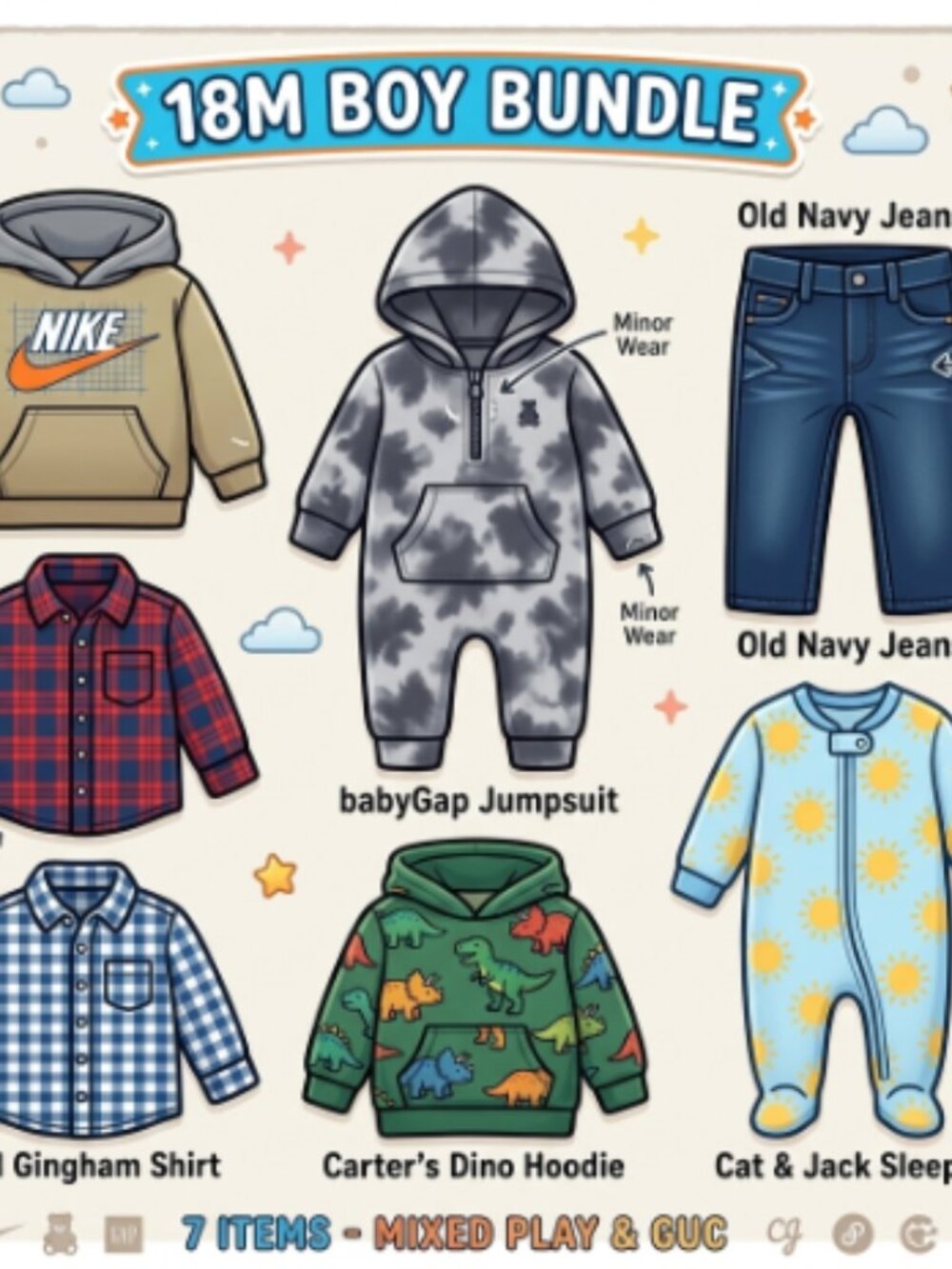 Premium Toddler Boy 18M  Clothing Bundle - 7 Pieces (Nike, Gap, H&M)